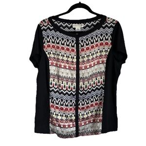 Doncaster Silk Top Short Sleeve Womens Sz 16 Asian Inspired Print Office Dressy